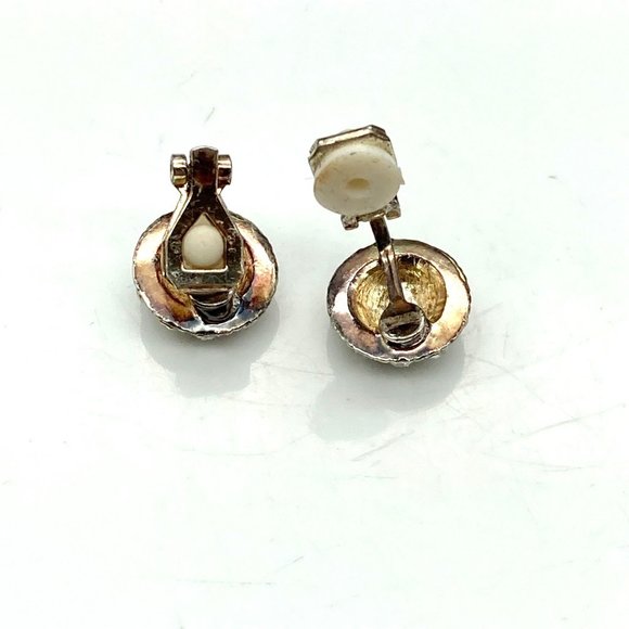 Vintage Minimalist Pave Dome Earrings, Silver Tone Sparkle Buttons, Clip On Glam - Picture 5 of 5